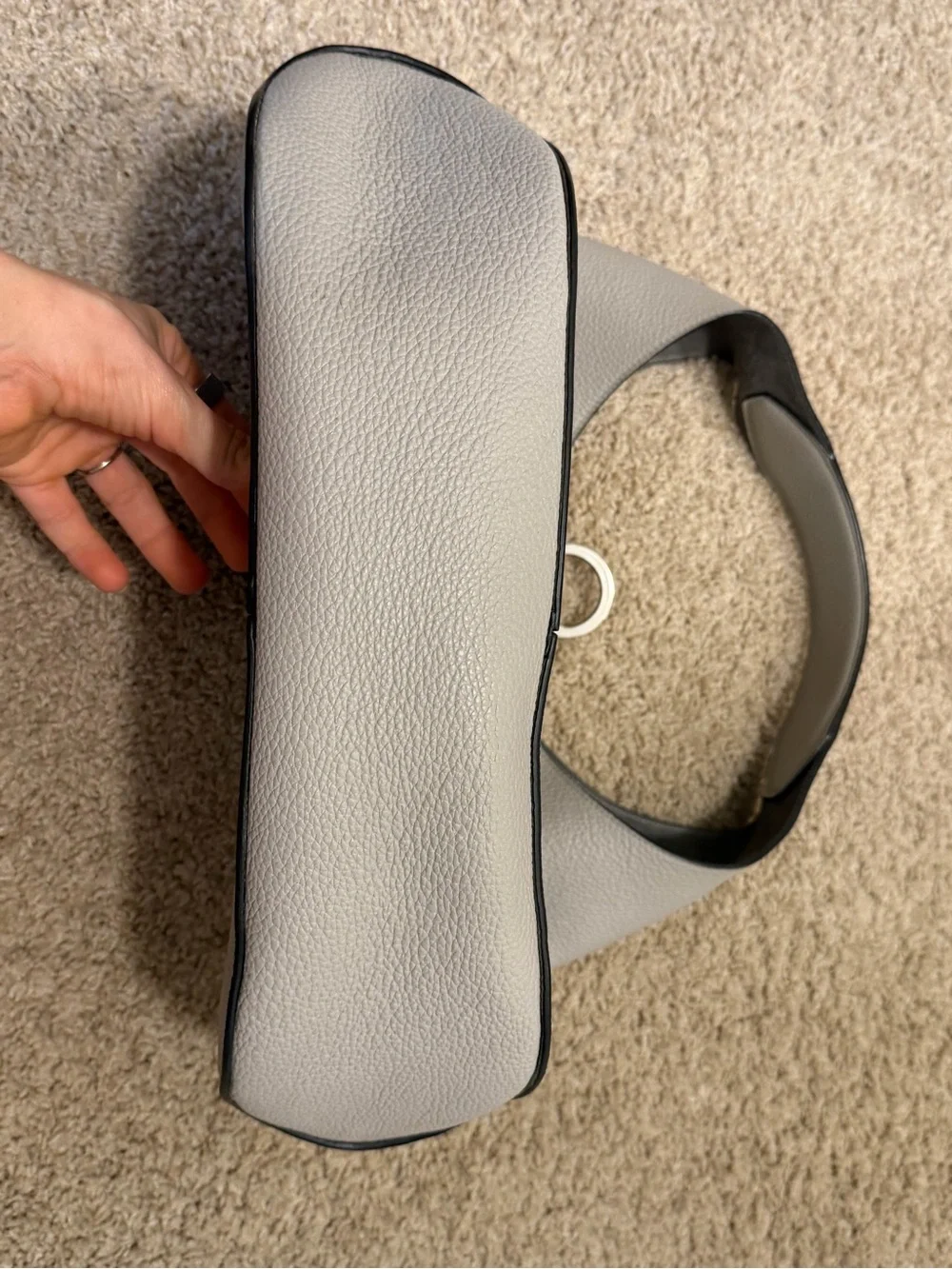 Structured Pebbled Leather Hobo Bag - Light Gray